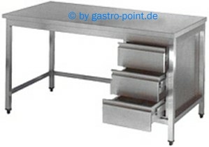 Edelstahl - Tisch ohne Boden mit Schubladen 1400x800x850mm