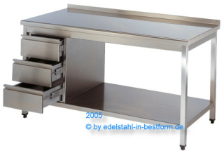 Tisch aus Edelstahl mit Schubladen 1300x700x850mm